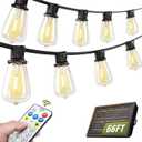 Solar String Lights Outdoor Waterproof with Remote & Timer, LED Shatterproof ST38 Bulbs, USB & Solar Powered Patio Lights for Backyard, Porch, Garden, Wedding, Christmas Decor (66FT)