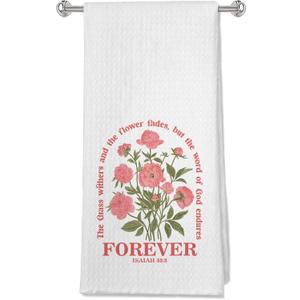 OFJE Inspirational Christian Kitchen Towels, Bible Verse Isaiah 40:8 The Word of God Endures Forever Dish Tea Towels for Kitchen Bathroom, Religious Decorative Hand Towel, 16x24 Inches