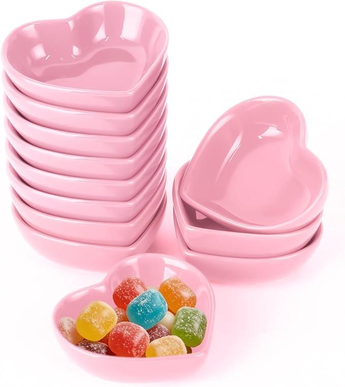 8PCS 3.2inch Heart Shaped Bowl Heart Bowl For Candy Lovers, Office Desk Decor, Home Snack Display, Valentine'S Day, Wedding Celebrations, Birthday Parties,Family Kitchen Use (PINK)