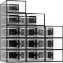 SEE SPRING X-Large Shoe Storage Box Fit Size 11, Clear Plastic Stackable Shoe Organizer for Closet, Space Saving Foldable Shoe Rack Sneaker Container Bin Holder, 12 Pack Clear