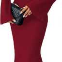 Narecte Fall Dresses for Women 2025 Maxi Dresses Solid Color Boho Dress Flare Sleeve Bodycon Dress (Large, Burgundy)