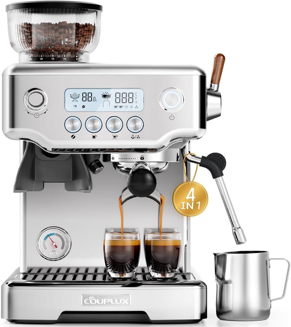 COUPLUX Smallest 58MM Espresso Machine with Grinder, 5 Temp 205℉ Max