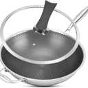 13 inch Wok Pan, Stainless Steel Stir-fry Wok, Non Stick Honeycomb Skillet with Stay Cool Handle- Suitable for Induction, Ceramic, Electric, and Gas Cooktops (13" Honeycomb Wok Pan with Lid)
