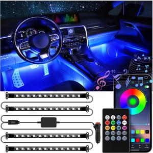 LivTee Smart Car Interior Lights, RGB LED Accent Lights with App Control, DIY & Music Mode, 2 Lines Design LED Lights for Cars, 12V Cigarette Lighter Power, Car Accessories for Women