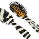 Rock & Ruddle Natural Boar Bristle Hair Brush for Women and Children. Wet or Dry Hair Detangling, Smoothing and Blowdrying. Bring out a Healthy Shine. Zebra Print Design, (Small/Travel Size, 17.5cm)