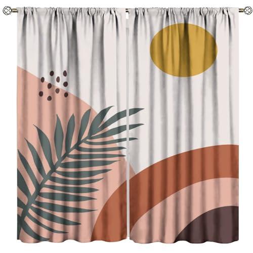 Mid Century Boho Curtains Modern Bohemia Abstract Geometry Leaves Light Filtering Curtains Rod Pocket Blackout Window Treatment for Living Room Bedroom Kitchen Decor Window Drapes 42"W X 45"L