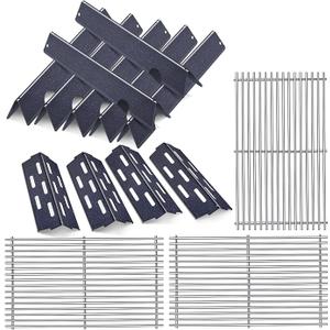 OTAMECE 66097 Grill Grates with Grill 66041 66796 Flavorizer Bars Heat Deflectors for Weber Genesis II Grill Parts, E-410, S-410, Genesis II LX E-440, S-440, Porcelain Heat Plate Deflectors