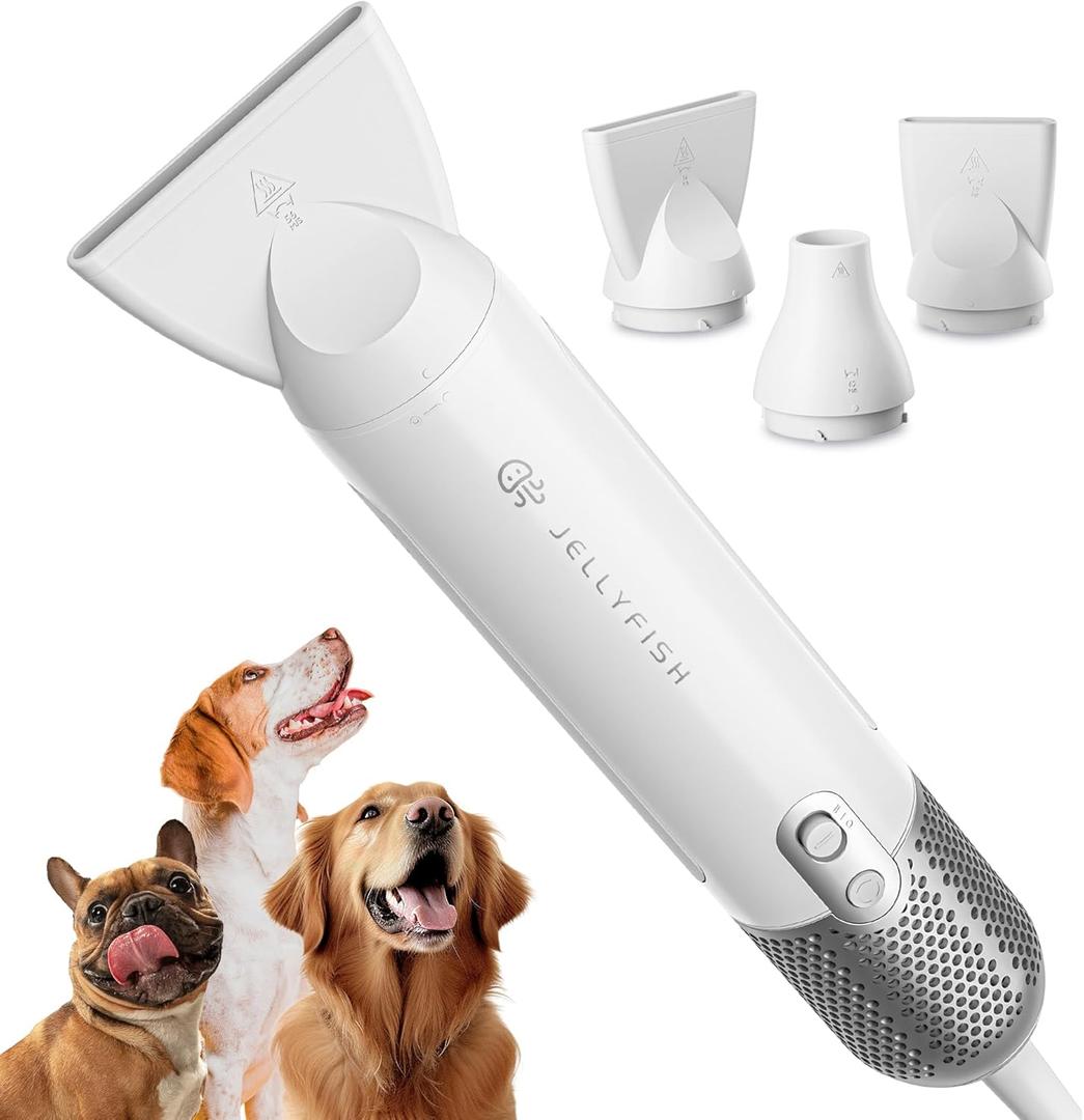 Jellyfish Handheld Dog Dryer - 1.21lb Lightweight, 2 Speeds, 4 Temp, Portable High Velocity Blow Dryer for Travel & Home
