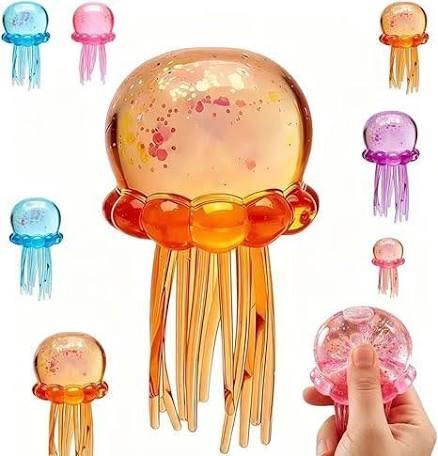 Jellyfish-Shaped Squeeze Toy, Slow-Rebound Stress-Relieving Ball, Soft and Elastic Sensory Stress-Relieving Toy. Squeezing Toys can Effectively Relieve Anxiety and Stress-- (Orange Color)