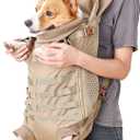 FLAdorepet Dog Carrier Tactical Backpack for Dogs,Soft Hands-Free Legs Out Pet Front Cat Dog Carrier Backpack Travel Bag for Outdoor Traveling Hiking Camping (Large, Khaki)
