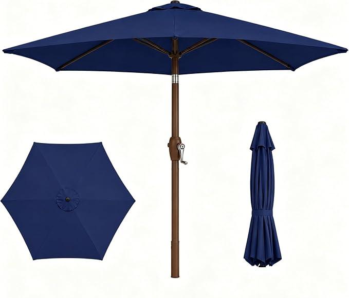 7.5ft Patio Umbrella, Outdoor Table Market Umbrella with Smooth Crank Lift, 6 Windproof Fiberglass Ribs, UPF50+ UV Protection for Deck, Pool, Garden and Backyard