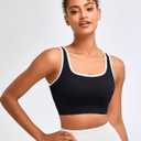 RUNNING GIRL Sports Bras for Women High Support,Seamless Ribbed Longline High Neck Sports Bra Racerback Padded Crop Top Yoga (Black, L)