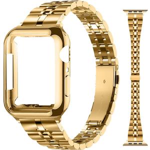Slim Metal Bands Compatible with Apple Watch 40mm 38mm 41mm 42mm 44mm 45mm, Metal Stainless Steel Chain Strap for Women iWatch Series 9 8 7 6 5 4 3 2 1 SE (Gold)