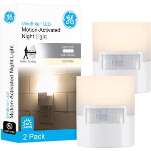 GE LED Motion Sensor Night Light, Plug into wall, 40 Lumens, Soft White, UL-Certified, Energy Efficient, Ideal Nightlight for Bedroom, Bathroom, Kitchen, Hallway, 46632, White, 1 Pack