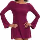 Topcloset Women's Fall Long Sleeve Mini Dress Boat Neck Going Out Cocktail Bell Sleeve Dresses Date Night Outfits (XS)
