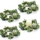 Bacucine 4Pcs Candle Rings Artificial Eucalyptus Leaves Wreaths Artificial Greenery Boho Garland for Wedding Door Wall Window Home Decor