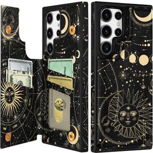 Shorogyt for Samsung Galaxy S22 Ultra Wallet Case with Card Holder - Designer Constellation Pattern Kickstand Magnetic Clasp Back Flip Folio Leather Phone Cases for S22 Ultra for Women Men Girls