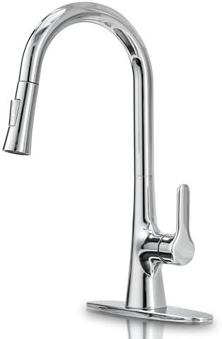 FROPO Kitchen Faucet with Pull Down Sprayer, Polished Chrome Kitchen Sink Faucet 1 or 3 Hole, High Arc Single Handle Spot Resist Stainless Steel Kitchen Faucets for Farmhouse Camper Laundry Rv Bar