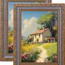 eletecpro 5x7 Picture Frames Set of 2, Vintage Frames with Glass Cover, Retro Photo Frame Displays 4x6 Photo with Mat or 5x7 without Mat for Tabletop or Wall Decor, Blue Gold