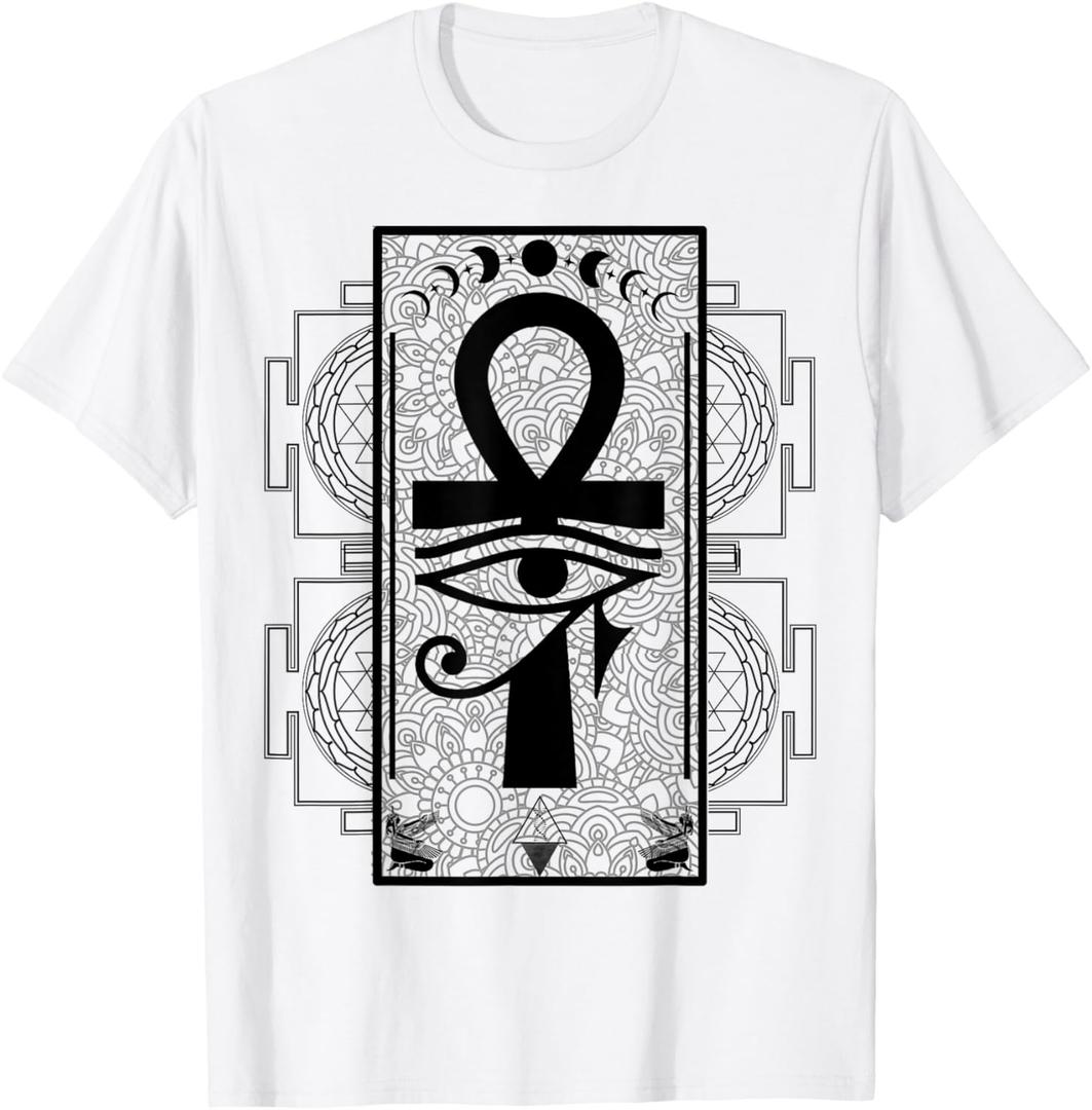 Sacred Geometry Egyptian Ankh Eye Of Horus Art T-Shirt (Small)