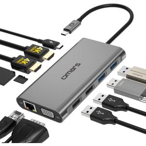USB C Laptop Docking Station Dual Monitor HDMI for Dell HP 11 in 1 Type USB C Hub Triple Display Multiport Adapter Dongle to 2 HDMI 4K Ethernet 4 USB PD SD TF VGA for MacBook Lenovo Surface
