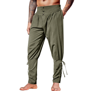 Runcati Mens Medieval Ankle Pants Renaissance Viking Pirate Lace Up Tapered Halloween Linen Costume Trousers XL