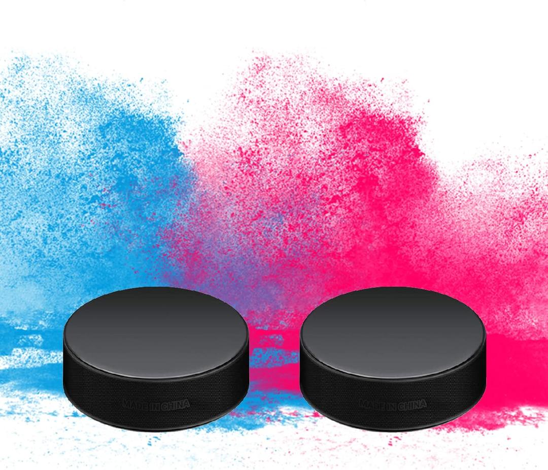 Hockey Puck Gender Reveal Party - Exploding Pink and Blue Ice Hockey Pucks Boy or Girl Gender Reveal Party Supplies (2 Pack)