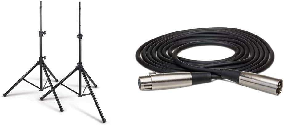 On-Stage SSP7950 Tripod Speaker Stand Package with Bag & Hosa XLR-120 XLR3F to XLR3M Balanced Interconnect Cable, 20 Feet