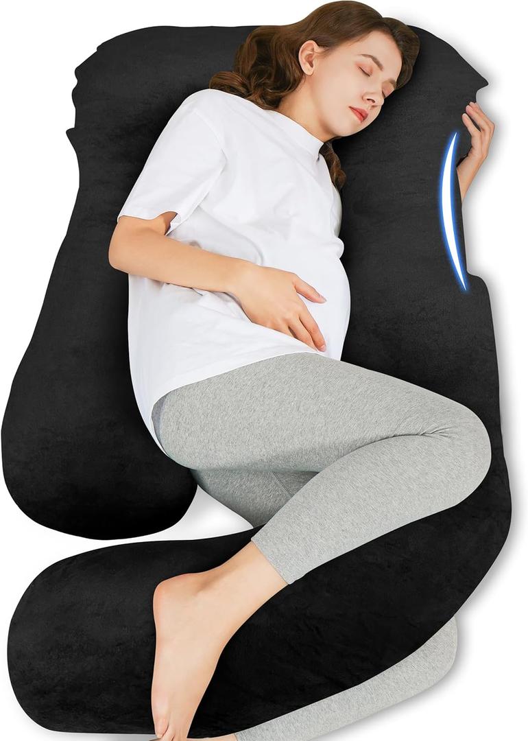 HIPHOP PANDA U-Shaped Pregnancy Pillow for Sleeping - Full Body Maternity Support Pillow with Removable Cover - Comfort for Back, Hips, Legs, Belly - 57 Inch for Pregnant Women, Black