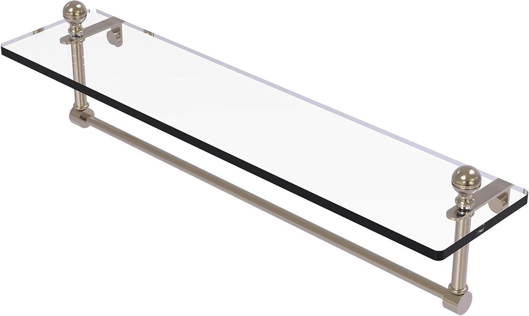 Allied Brass MA-1/22TB-PEW Mambo 22 Inch Vanity Integrated Towel Bar Glass Shelf, Antique Pewter