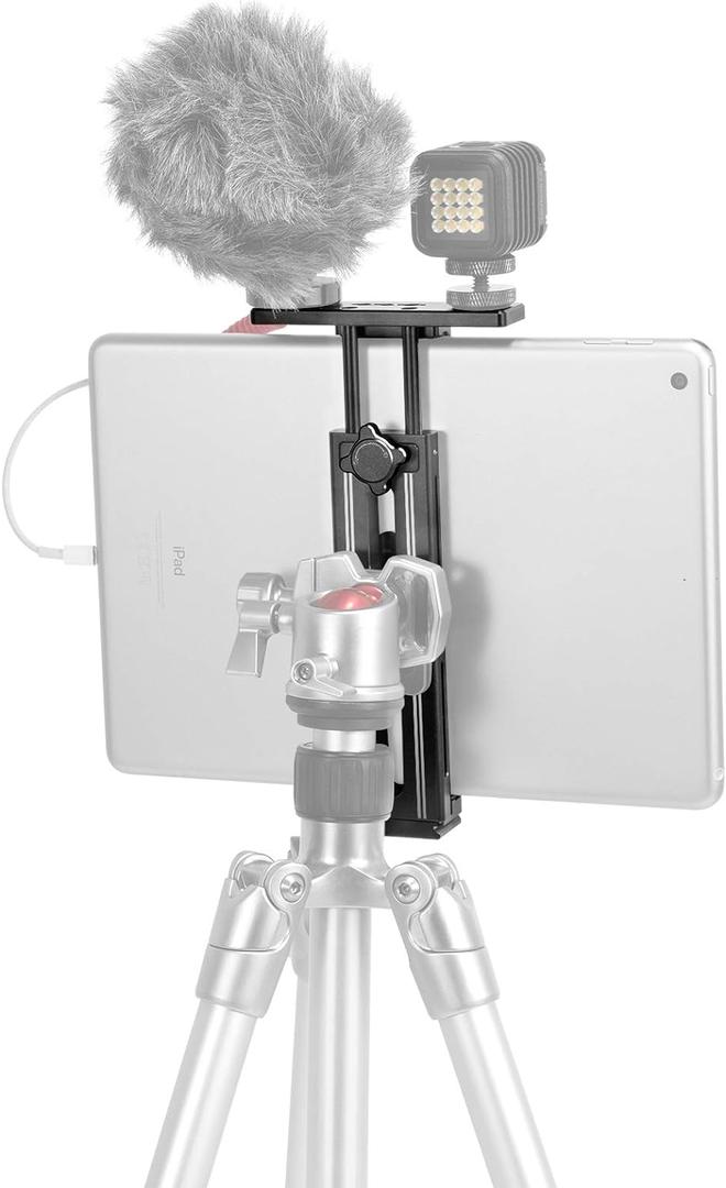 SMALLRIG Metal Holder for iPad Tripod Mount Adapter with 2 Cold Shoe, 1/4" Screw, w/Plate for Acra Swiss Standard, for iPad mini Air Pro Surface Pro (7.9 to 12.9), Universal Tablet Clamp