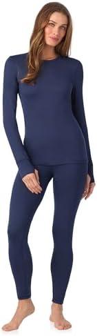 Cuddl Duds Womens Fleece Lined Thermal Base Layer Set – Long Sleeve Shirt & Leggings for Cold Weather – Lounge Set for Women, Large