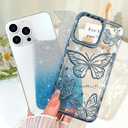BITOBE Designed for iPhone 12 Pro Max, Cute 3D Butterfly Case Slim Plating Glitter Bling Luxury Cover for Women Girls Protective Camera Protection Bumper 6.7" Blue