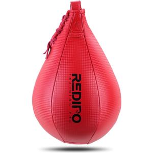Superior Boxing Speed Bag - PU Leather Speed Punching Ball - Heavy Duty Hanging Swivel Ball for Gym & MMA Muay Thai Sports Fitness - Punching Dodge Striking Speed Reflex Ball (Red10"x7")