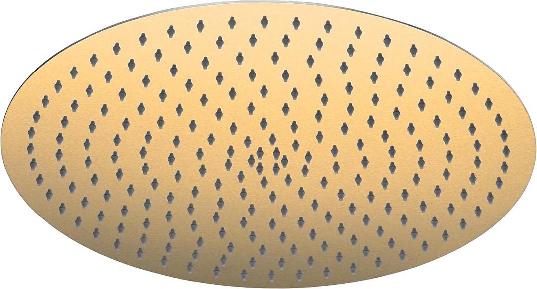 Gold Rain Shower Head, 16 Inch High Pressure Shower Head, 304 Stainless Steel Ceiling Mount Extra Large Waterfall Top Showerhead, Brushed Brass Gold