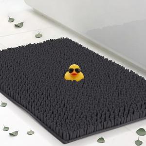 Chenille Bath Mats 25"x18", Plush Absorbent Bath Mats Quick Dry, Soft & Machine Washable, Non Slip Carpet for Bathroom, Thick Bathroom Rugs, Shower Restroom Rug Mat, Alfombras De Bano, Bathrugs (Charcoal Gray)