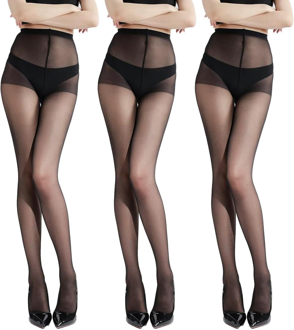Women's Sheer Tights Pantyhose Lightweight, Comfortable, 20 Den - 3 Pairs (Black, S)