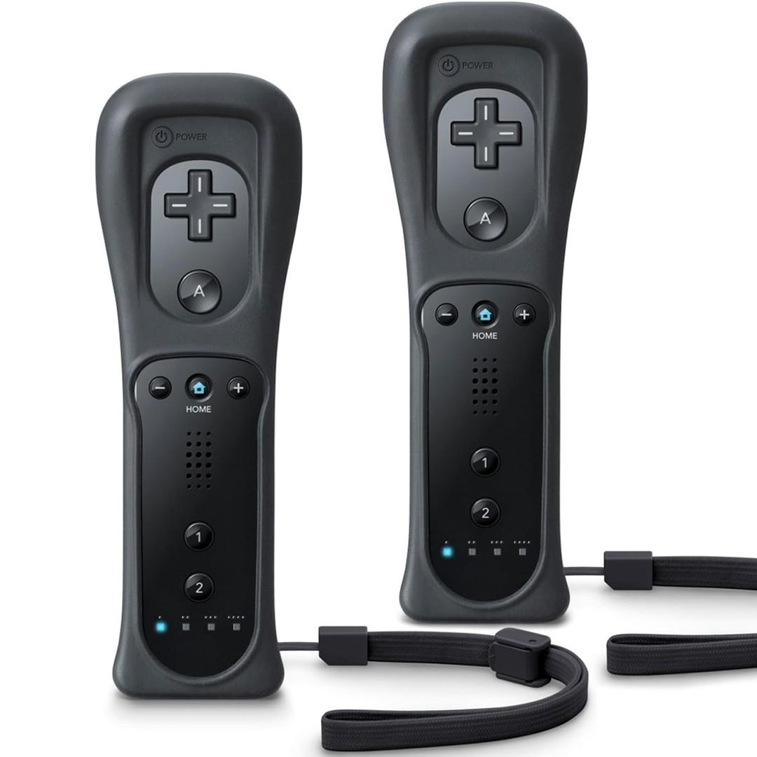 TIANHOO 2 Pack Remote Controller for Wii & Wii U, with Silicone Case and Wrist Strap (Black)
