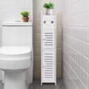LuiceABC Toilet Paper Holder Stand, Over The Toilet Storage Cabinet for Bathroom, Slim Corner Shelf for Small Space Storage, Small Bathroom Storage Cabinet with Doors - White (5.9 x 5.9 x 30.7 inch)