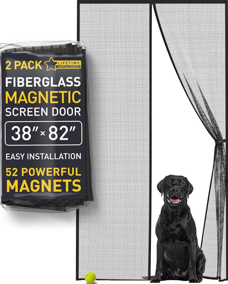 Flux Phenom Screen Door Mesh 38x82 Inch  Easy Install, Strong Magnet Strength, Pet Tested, Hands-Free Entry, Door Screen Magnetic Closure, Keeps Bugs Out - Pack of 2
