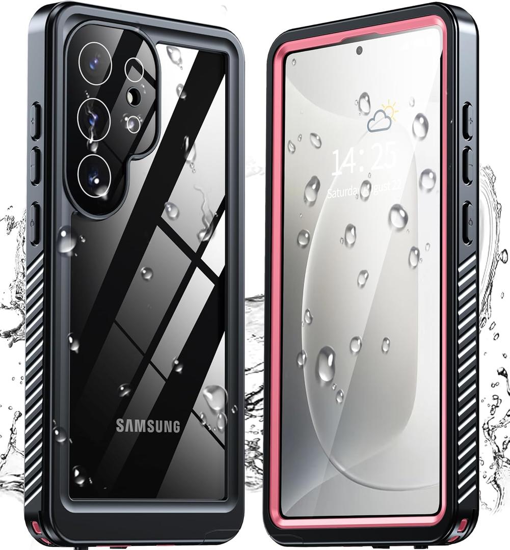 ANTSHARE for Samsung Galaxy S25 Ultra Case Waterproof, IP68 Underwater Built-in Screen/Camera Protector, Military Dropproof Full Body Shockproof Protective Phone Case for Galaxy S25 Ultra 6.8"-Pink
