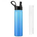 OSAGIE Insulated Stainless Steel Water Bottle, Double-walled Cold/ Hot Water Bottle with Brush & Straw Lid for Sports, Travel, Hiking, Biking (Blue, 24 Ounces)