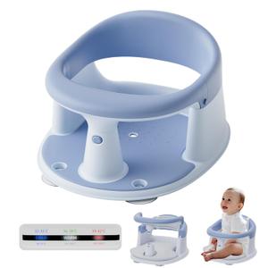 Baby Bath Seat for Babies 6 Months & Up - 360 Protection Baby Bath Chair with Temperature Alert & Cushion | Non-Slip Toddler Bathtub Seat | Newborn Infant Bath Tub Seats for Babies Sitting Up (Blue)