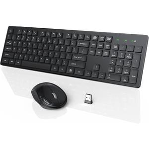 Wireless Keyboard and Mouse, WisFox USB Computer Keyboard with Silent Keys, Long Battery Life, 2.4GHz Full-Size Lag-Free Cordless Combo for PC Laptops Windows Mac Chrome OS (Black)