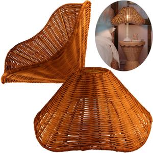 Wicker Boho Lampshades,Table Lamps Shades-2 pack,Hand Crafted Rattan Lamp Shades For Table Lamps and Floor Light- Boho and Flower-inspired Designs(Dark Brown)
