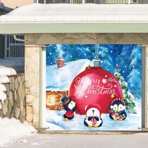 Christmas Garage Door Banner 7 x 8ft outdoor Christmas Decoration holiday garage door covers wall Backdrop Decoration Indoor Outdoor for Christmas Holiday Party Supplies (Penguin) (Smart Color)