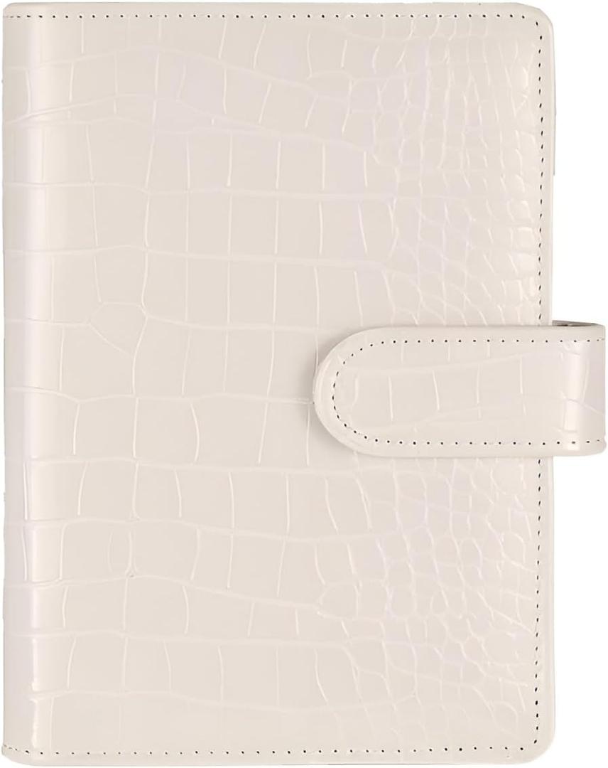 A5 6 Ring Binder Cover Crocodile - Large PU Leather Notebook Binder with Hidden Snap Buckle, Refillable Budget Planner, Beige