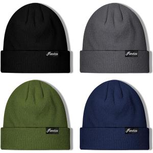 Winter Beanie Hats for Men Women: 4 Pack Knit Cuffed Beanies Skull Caps Unisex Warm Hat (Black, Dark Grey, Navy, Green)
