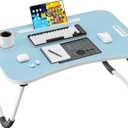 Folding Lap Desk, 23.6 Inch Wood Laptop Bed Desk with Cup Holder, Portable Bed Table for Working Writing Reading & Eating for Bed, Sofa, Couch, Floor - Blue
