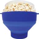 Microwave Popcorn Popper with Lids - Silicone - No Oil or Butter Required - Collapsible Bowls - BPA-Free - Movie Night Supplies - Blue